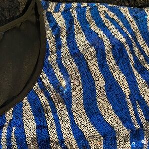 Blue and silver sequin zebra print crop top